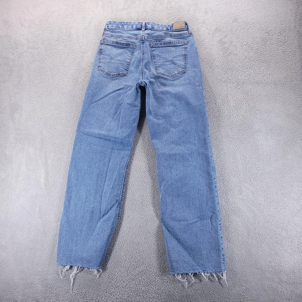 American Eagle Jeans Womens 2 Blue Curvy Stovepipe High Rise Straight Frayed Hem
